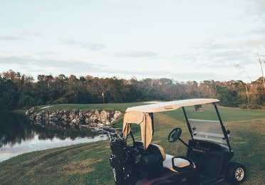 Golf cart on Legends Golf Course in East Village at Orange Lake Resort near Orlando, Florida.