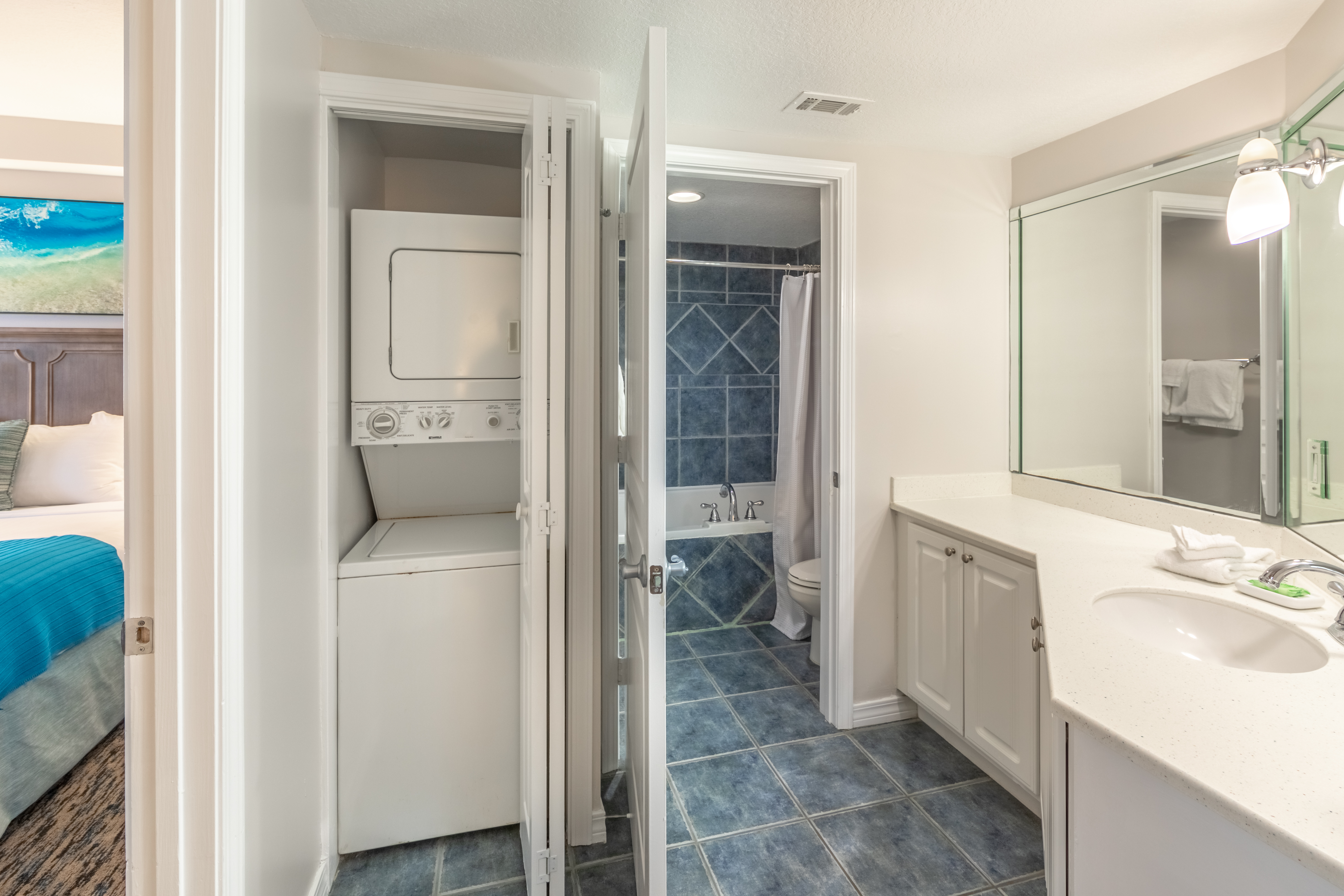 In-unit washer and dryer in a one-bedroom villa at Panama City Beach Resort