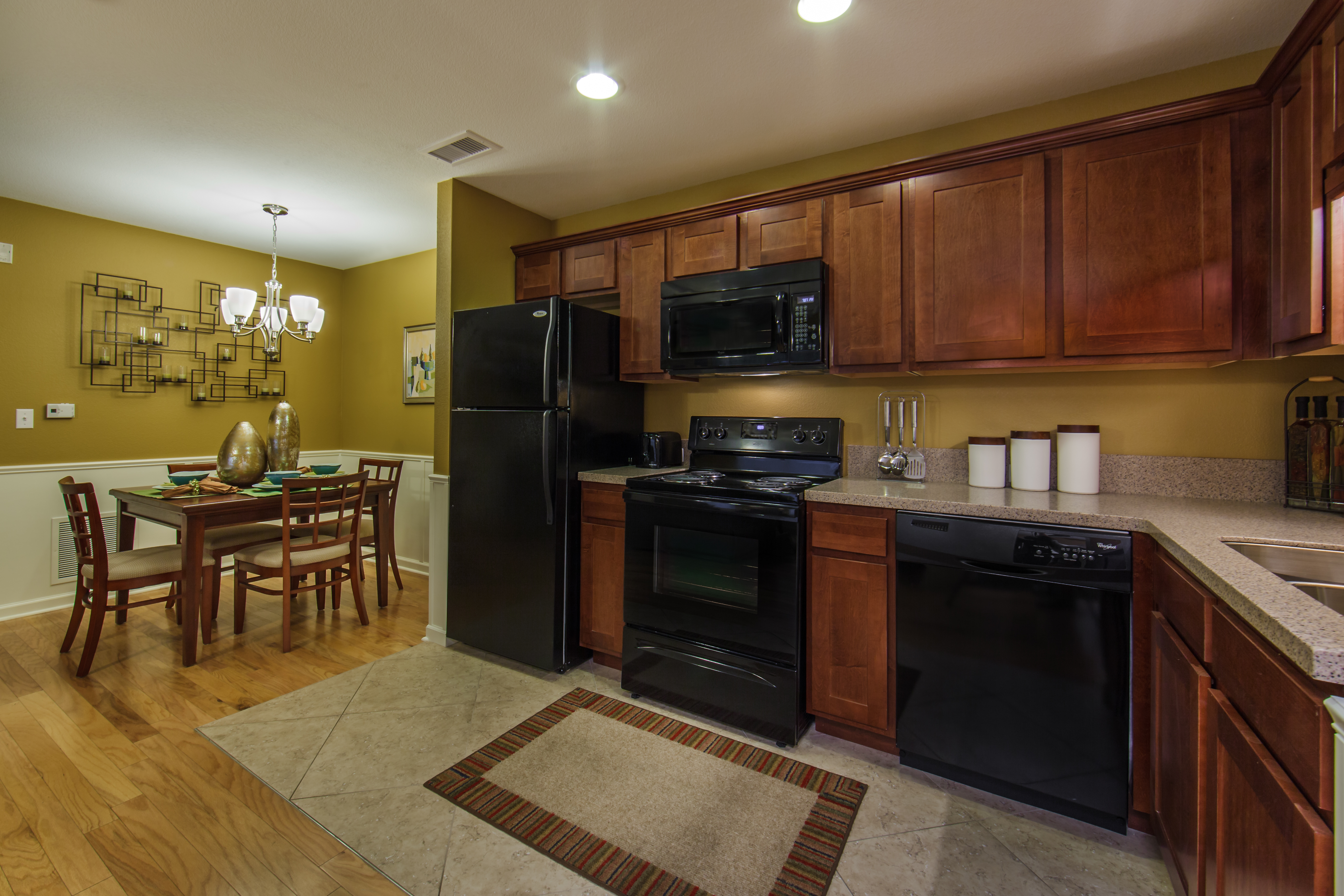 Kitchen and amenities in a three-bedroom ambassador villa at the Holiday Hills Resort in Branson Missouri.