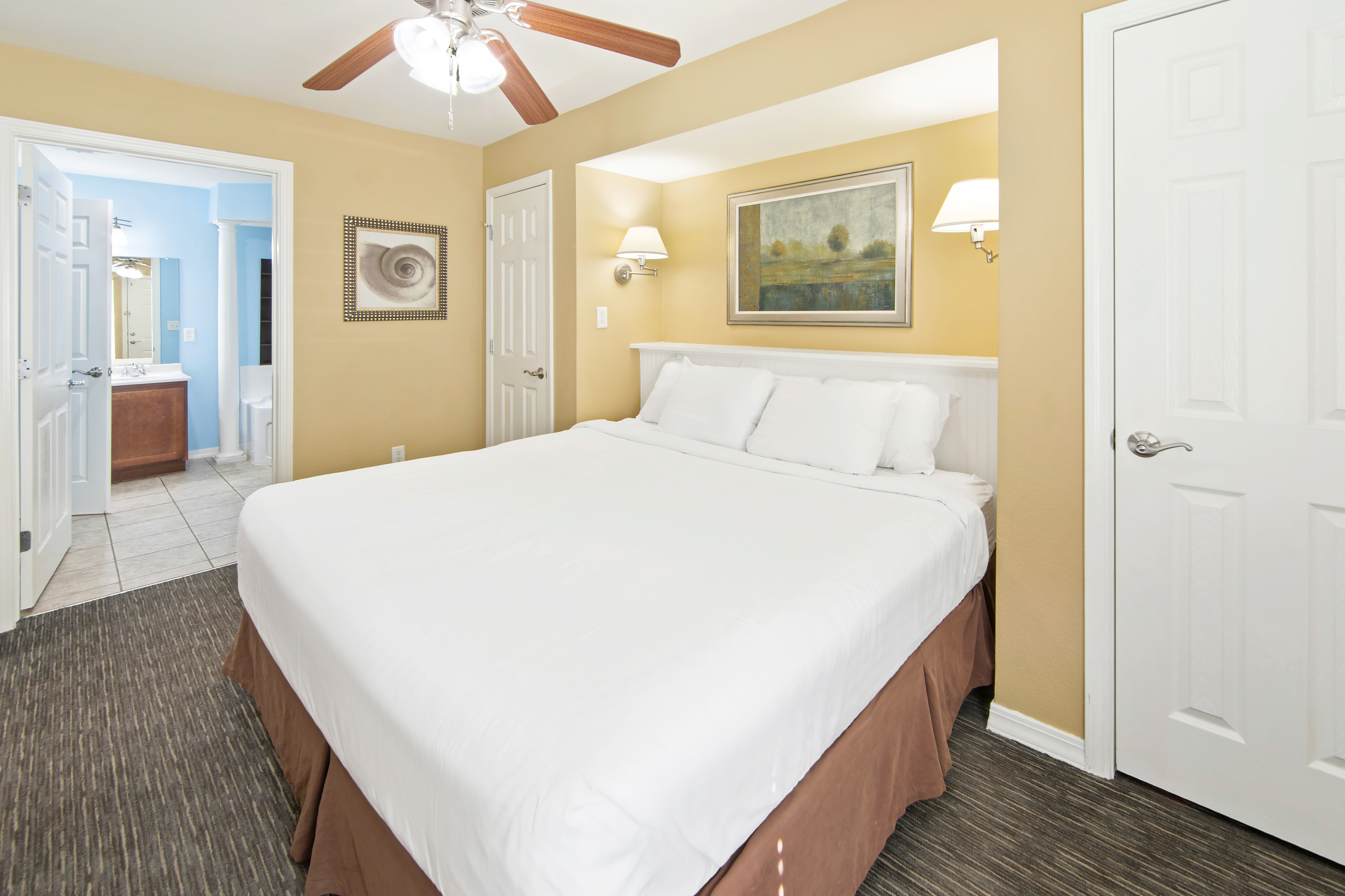 Bedroom in a three-bedroom ambassador villa at the Hill Country Resort in Canyon Lake, Texas.