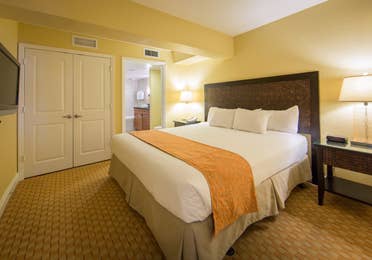 King bed in a one bedroom villa in West Village at Orange Lake Resort near Orlando, FL