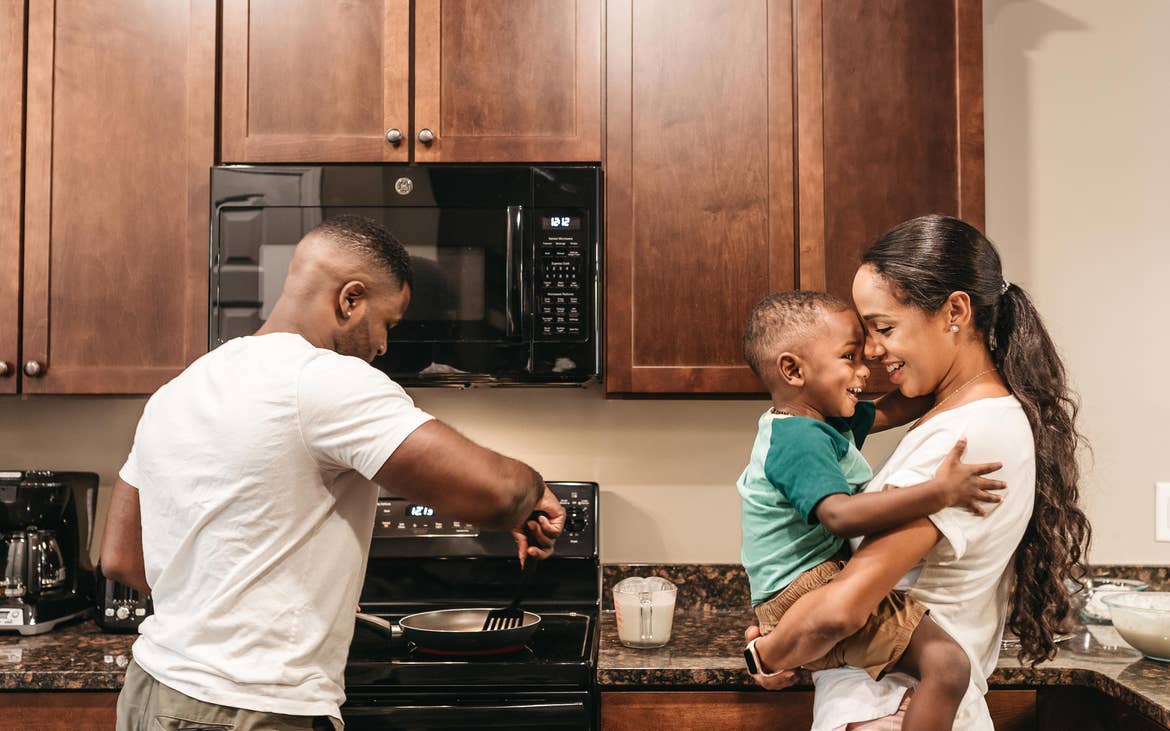 Family in kitchen