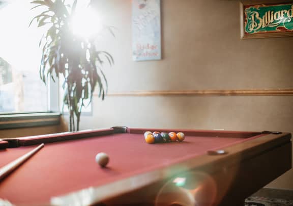 Billiards table in game room at Tahoe Ridge Resort in Stateline, Nevada