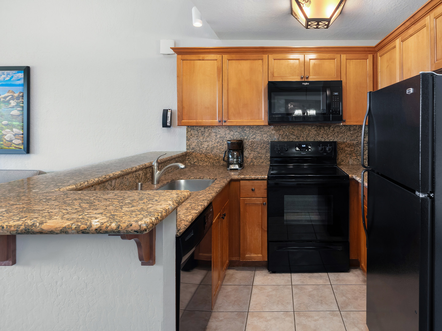 Kitchen in a Ridge View one-bedroom villa at Tahoe Ridge Resort