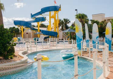 Blue waterslide at Cape Canaveral Beach Resort in Florida.