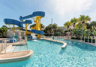 Blue waterslide at Cape Canaveral Beach Resort in Florida.