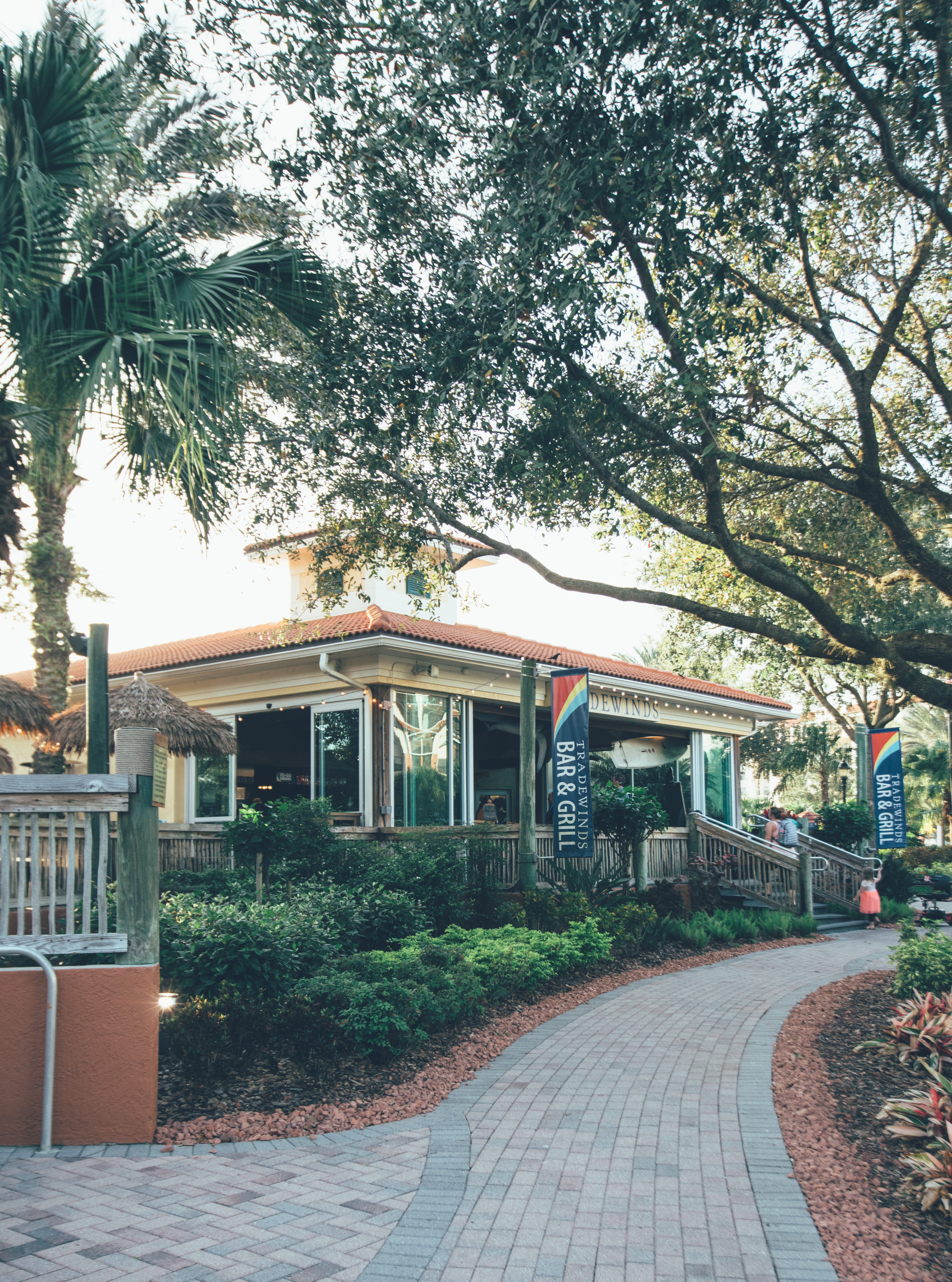 Exterior of Tradewinds Bar & Grill in River Island at Orange Lake Resort near Orlando, Florida.