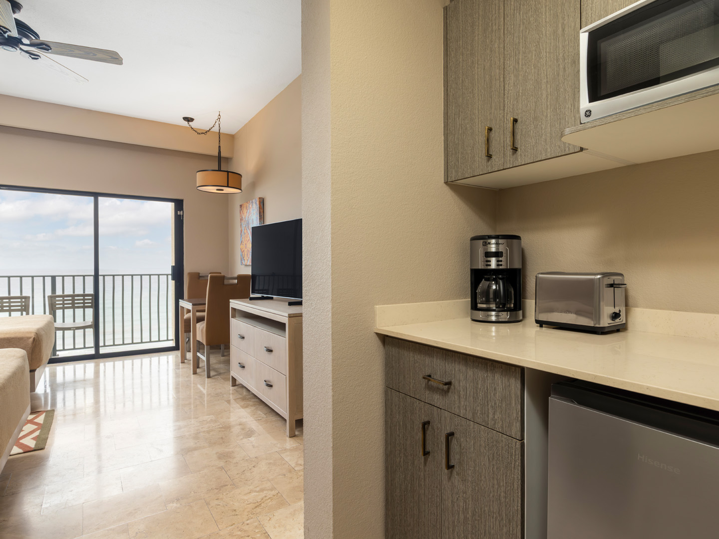 Convenient kitchenette with stunning ocean views.