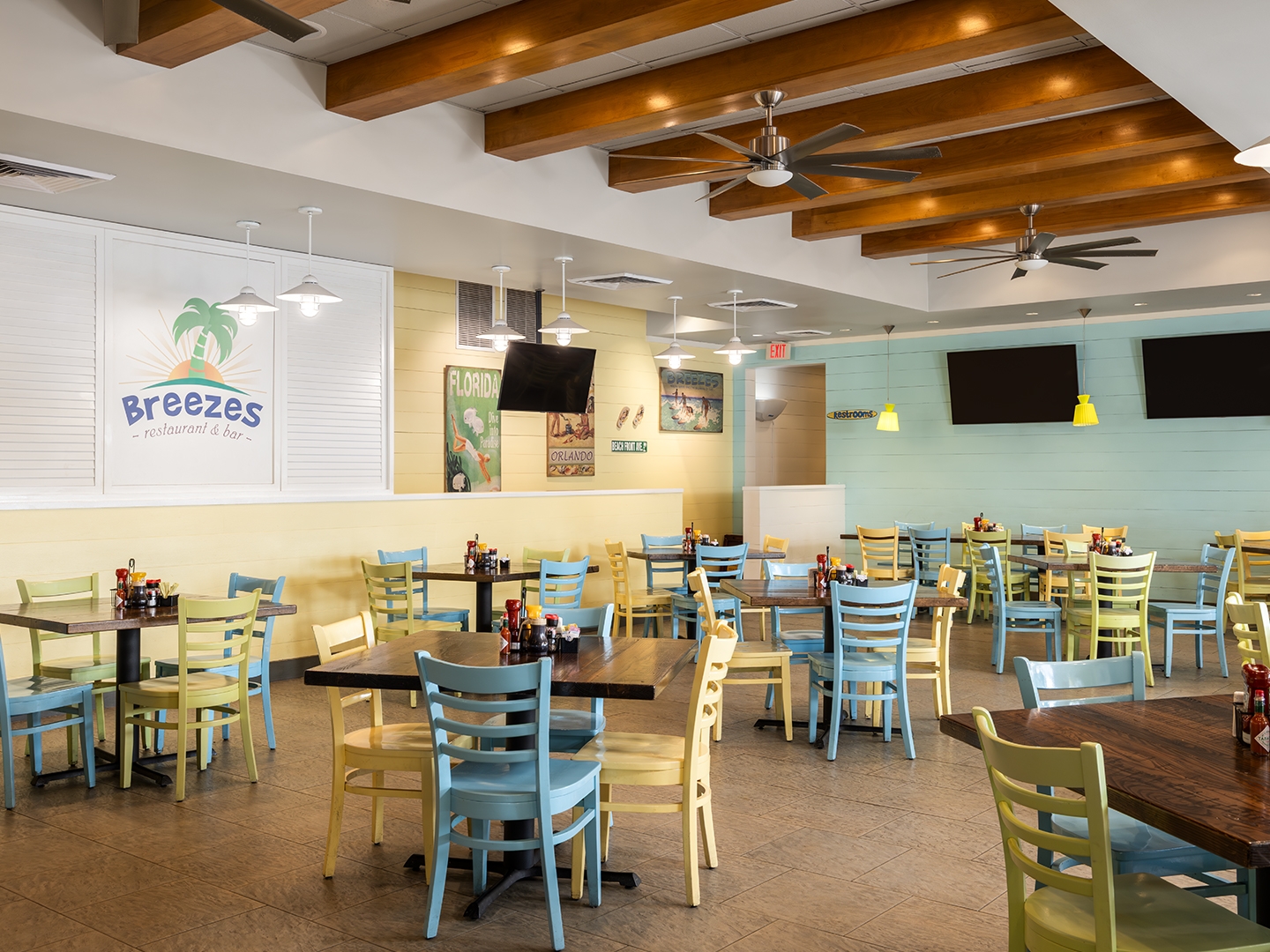 Breezes Restaurant & Bar indoor seating in West Village at Orange Lake Resort near Orlando, Florida.