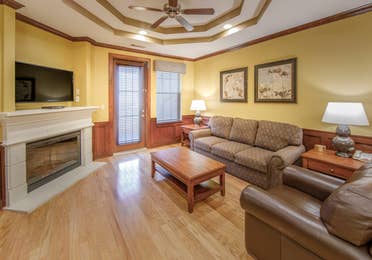 Living room in a three-bedroom ambassador villa at Galveston Seaside Resort