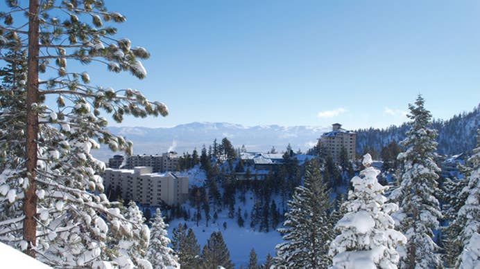 Aerial view of Tahoe Ridge Resort in the winter