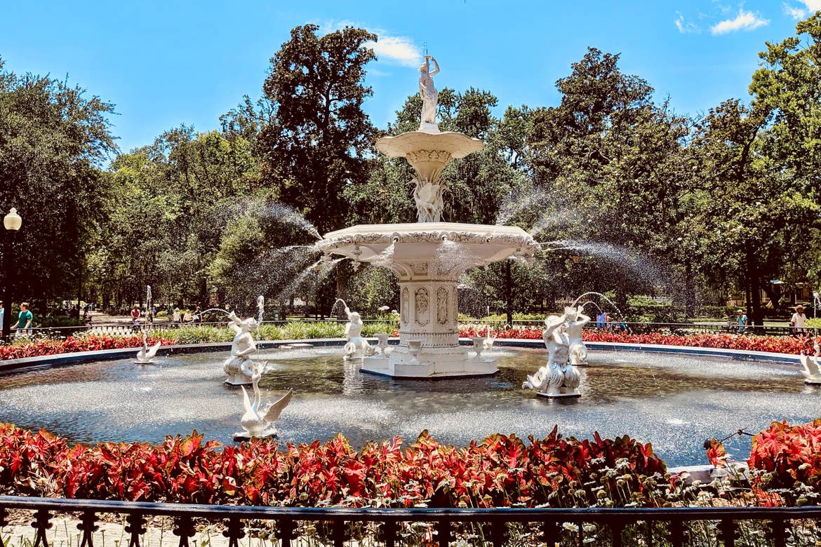 A view of the fountain at Forsyth Park in Savannah, GA.
