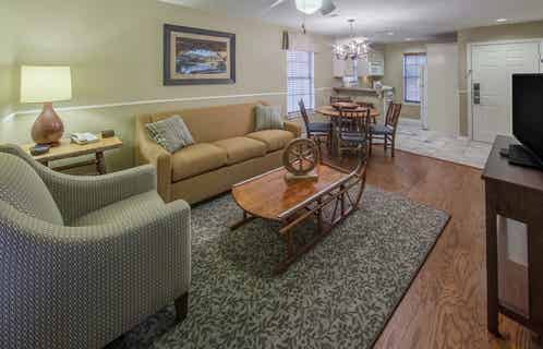 Living room in a three-bedroom villa at Hill Country Resort in Canyon Lake, Texas.