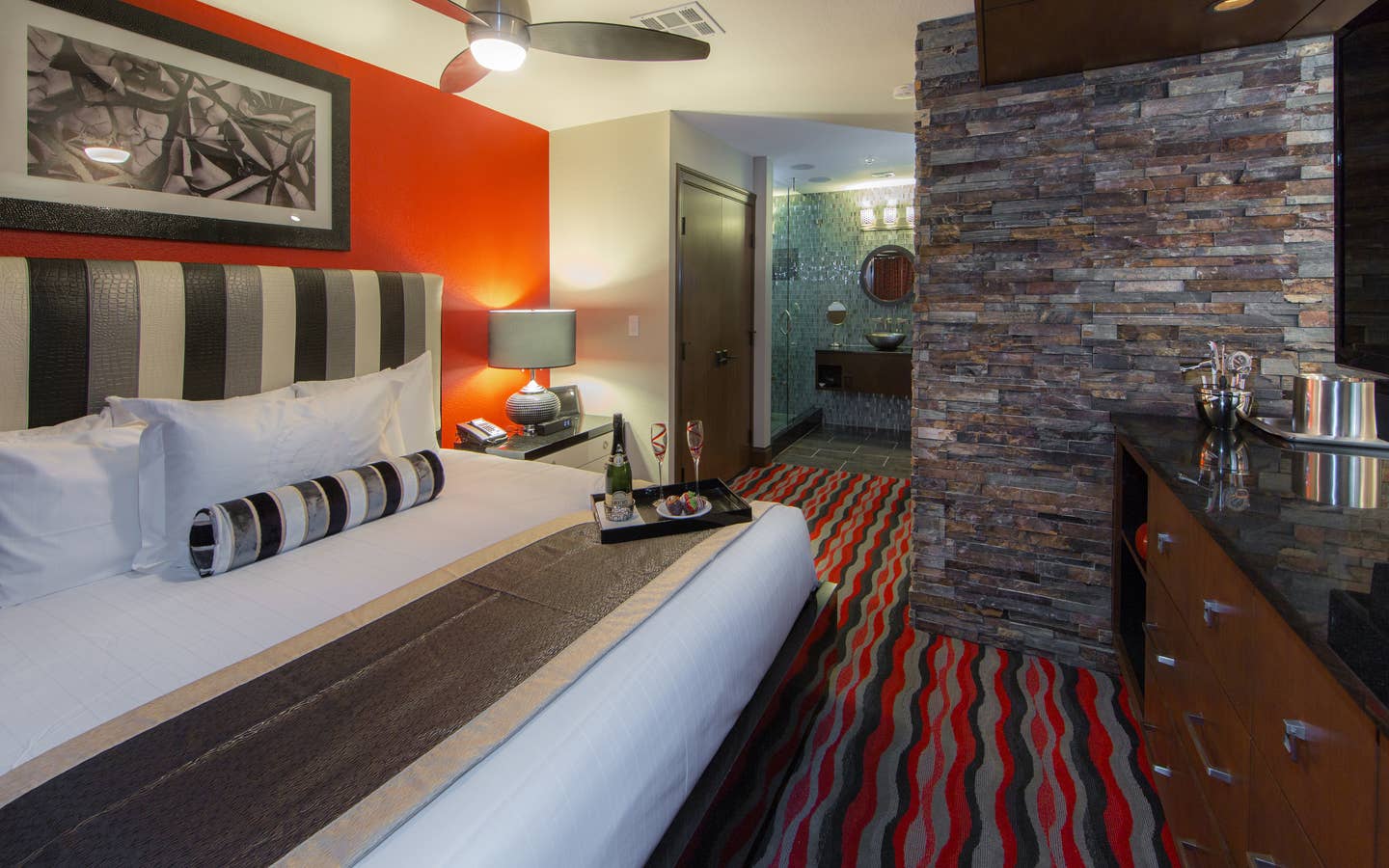 Bedroom in a studio Signature Villa at Desert Club Resort in Las Vegas