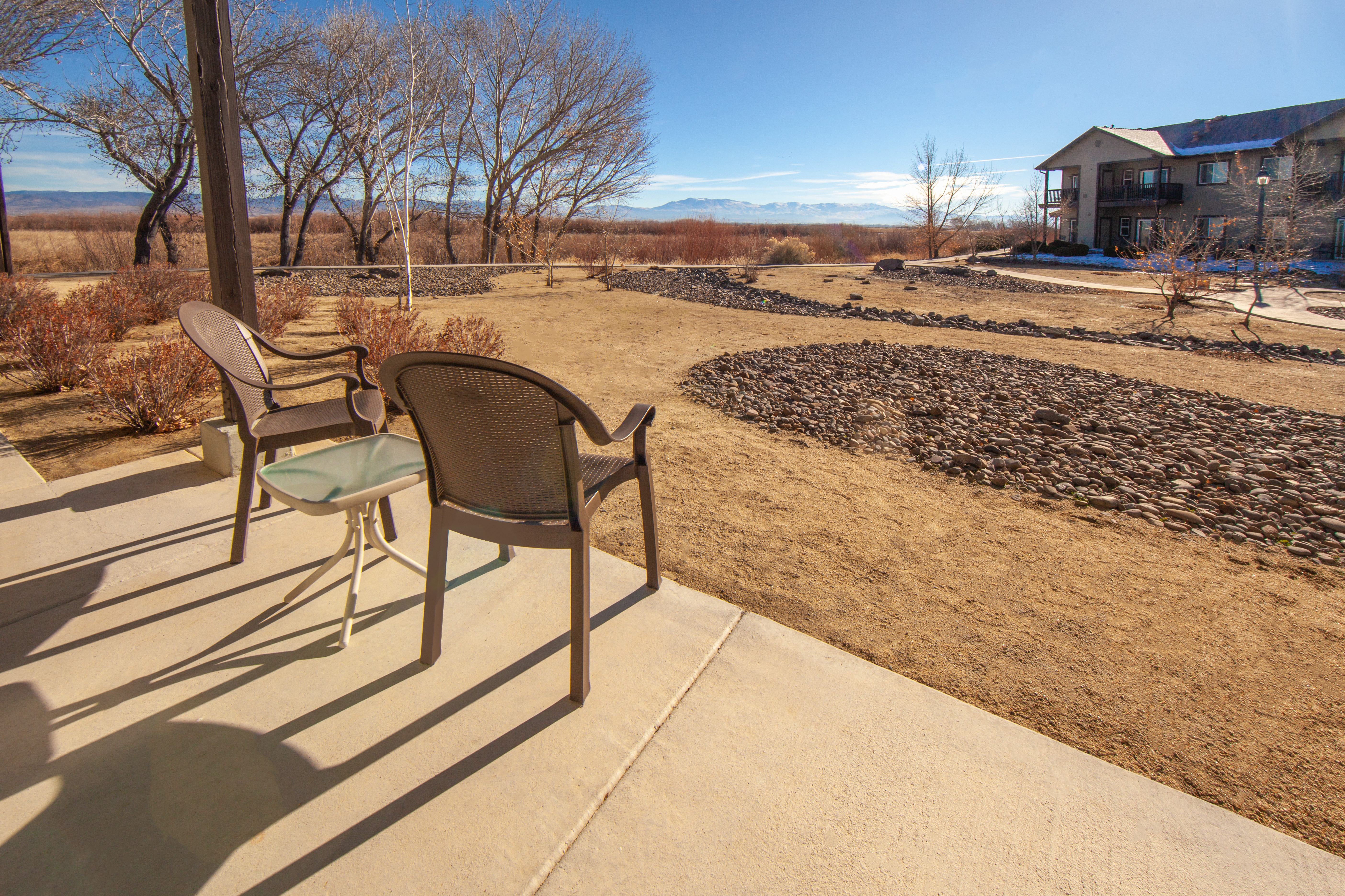 Outdoor patio area in a two-bedroom villa at David Walley's Resort in Genoa, Nevada
