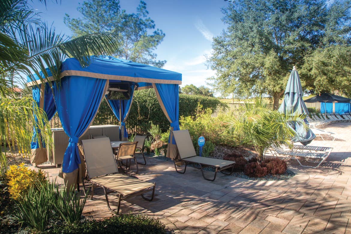 Cabana with sun chairs in North Village at Orange Lake Resort near Orlando, Florida