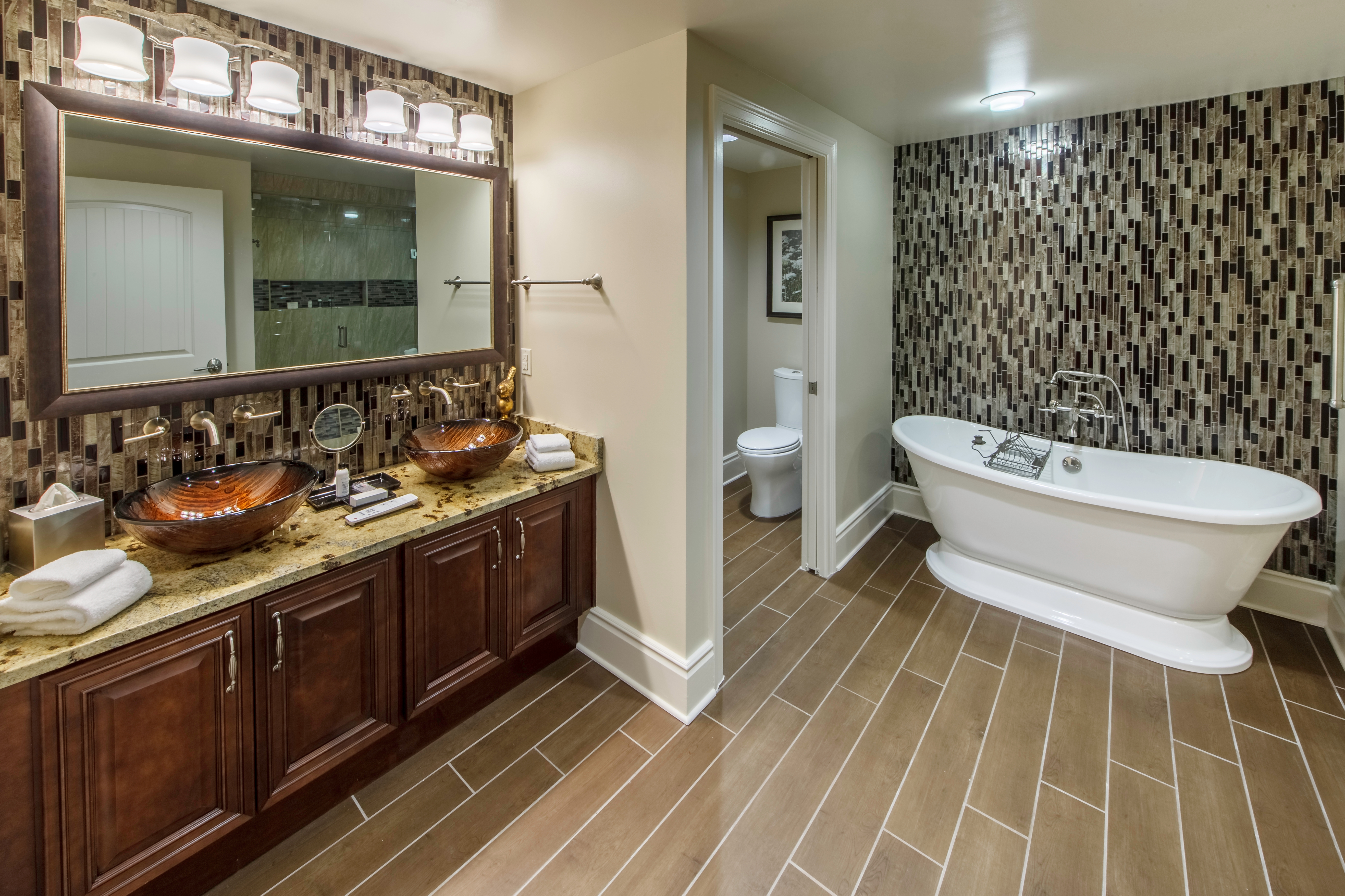 Bathroom with tub in a Signature Collection villa at Smoky Mountain Resort in Gatlinburg, Tennessee.