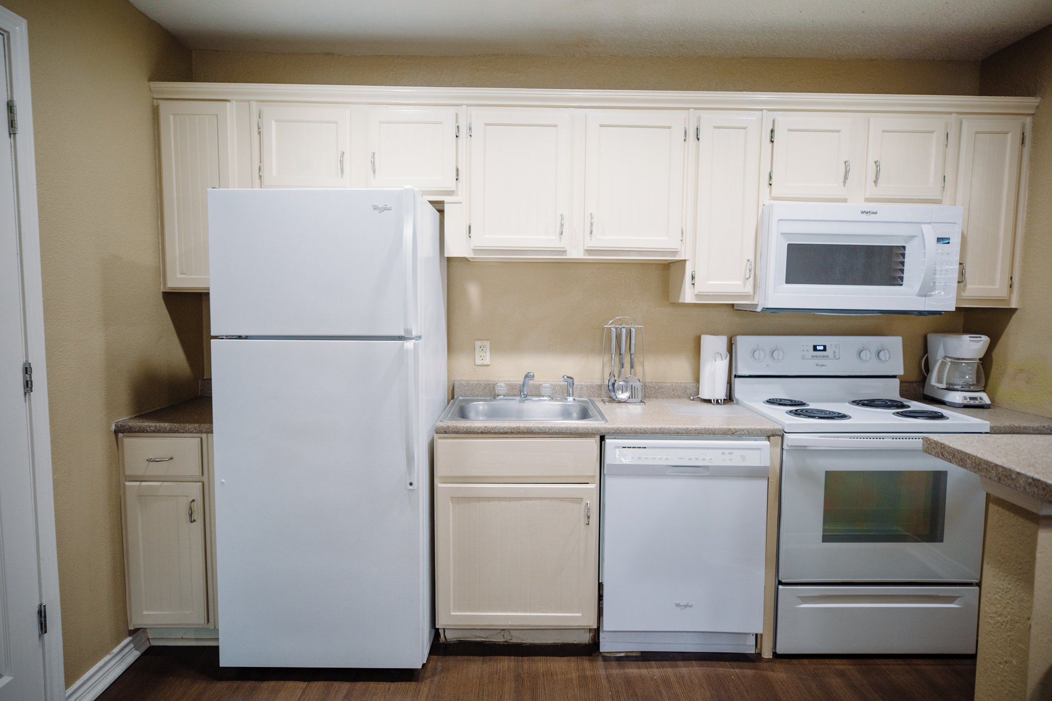 Kitchen in a two-bedroom lodge villa at the Hill Country Resort in Canyon Lake, Texas.
