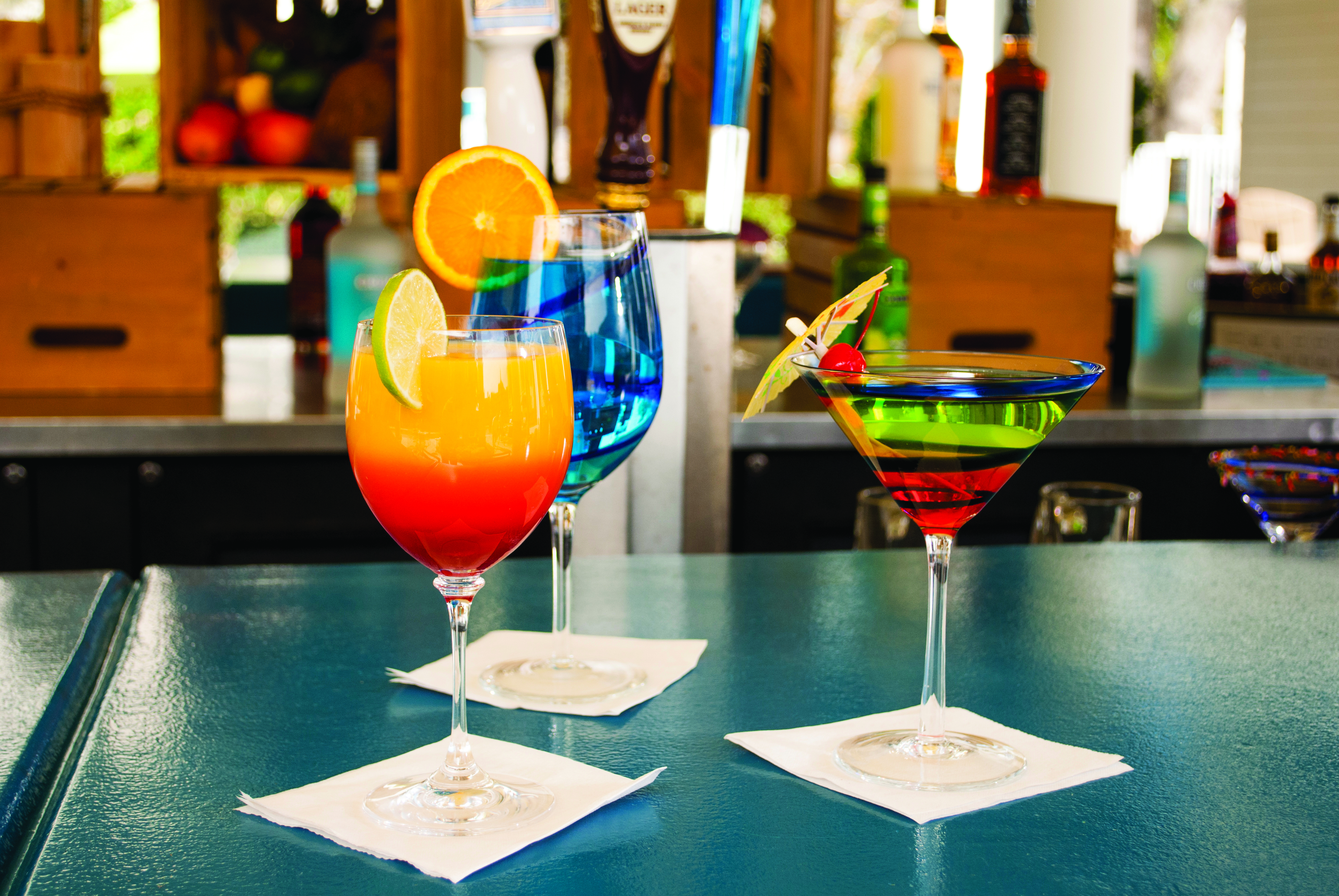 Two different tropical drinks at Captain Bar at South Beach Resort.