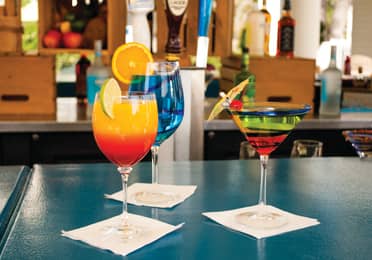 Two different tropical drinks at Captain Bar at South Beach Resort.