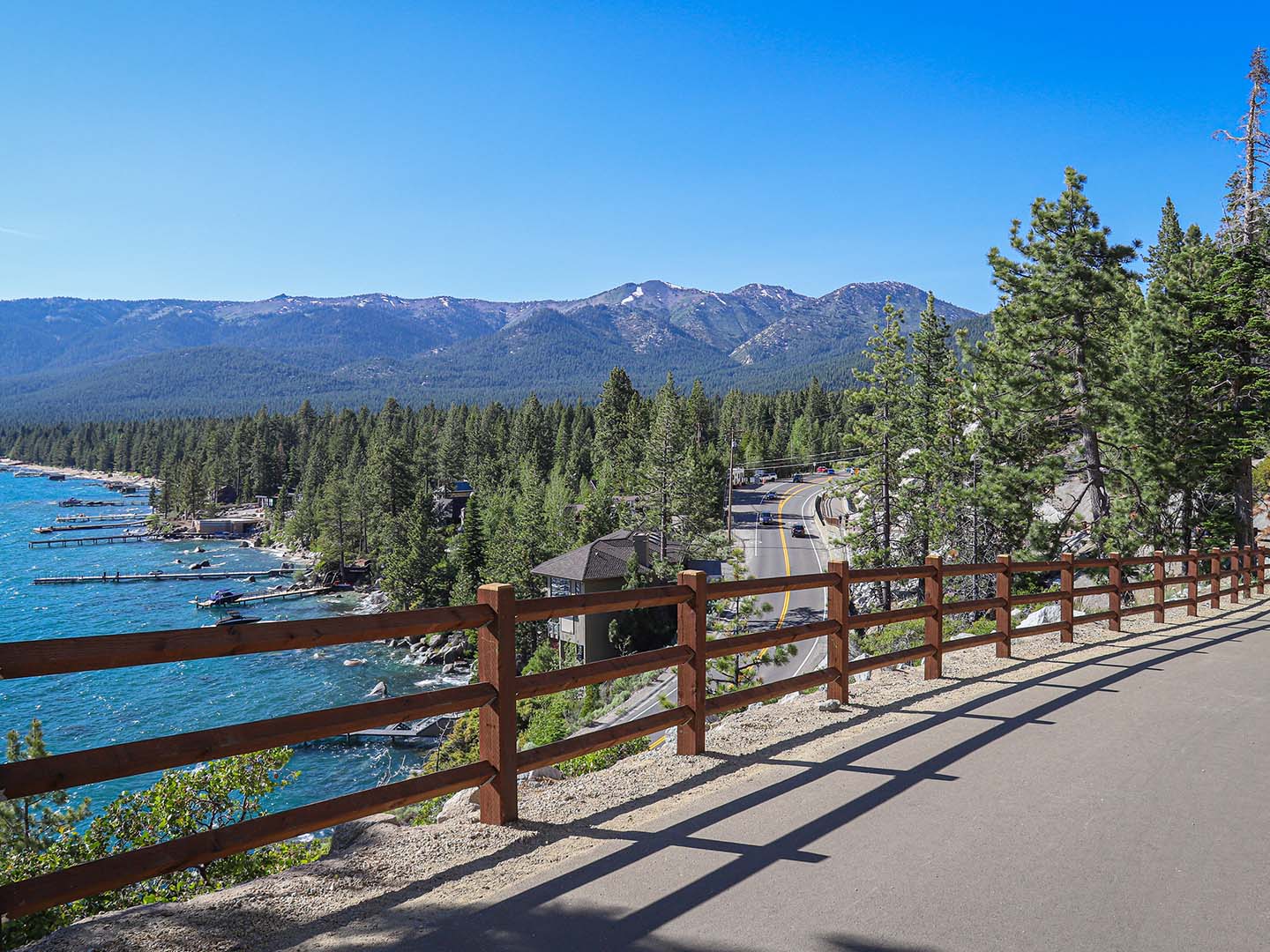 aerial view of Tahoe East Shore Trail near Tahoe Ridge Resort in Stateline, NV.