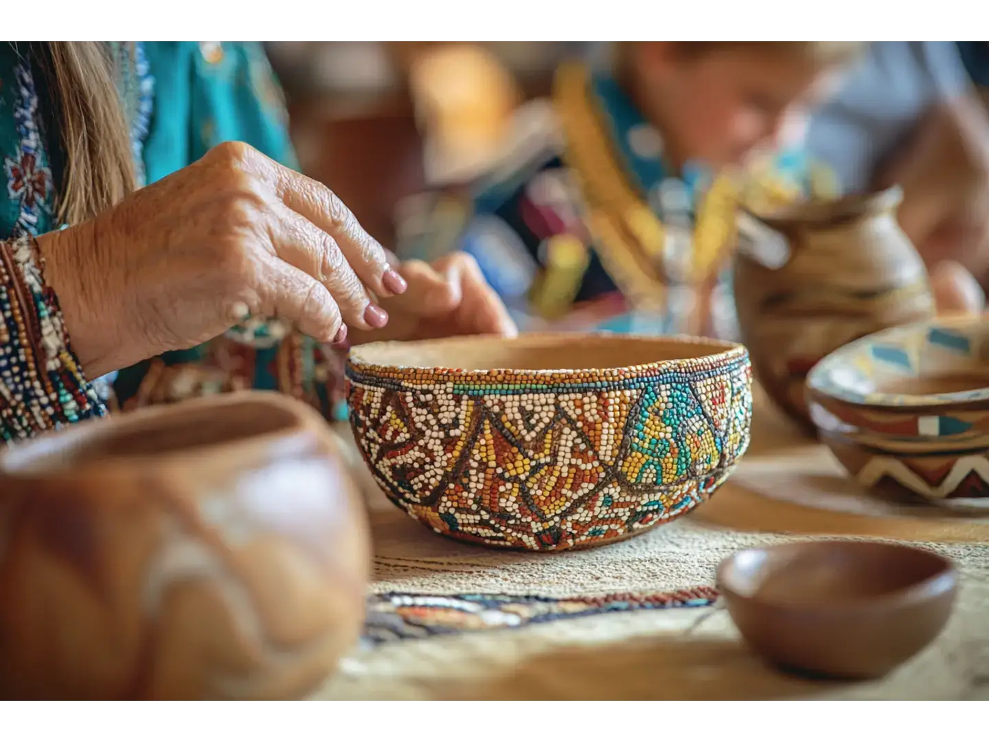 Family exploring Native American exhibits at Heard Museum Phoenix Arizona.