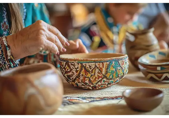 Family exploring Native American exhibits at Heard Museum Phoenix Arizona.