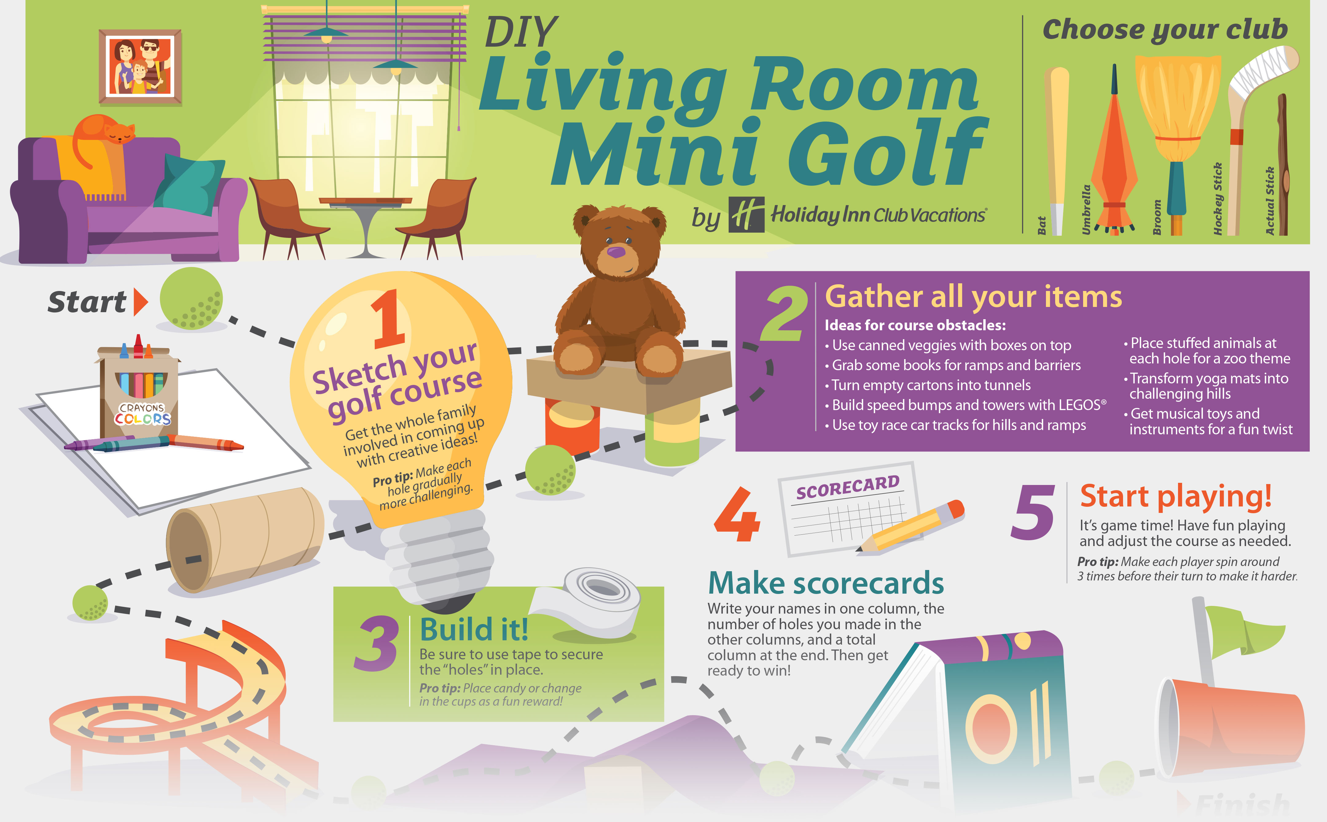 Steps on how to make your own mini golf course in your living room