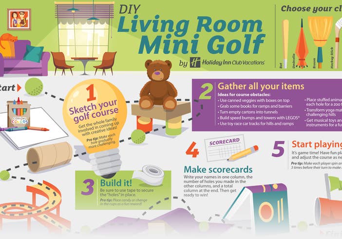 Steps on how to make your own mini golf course in your living room