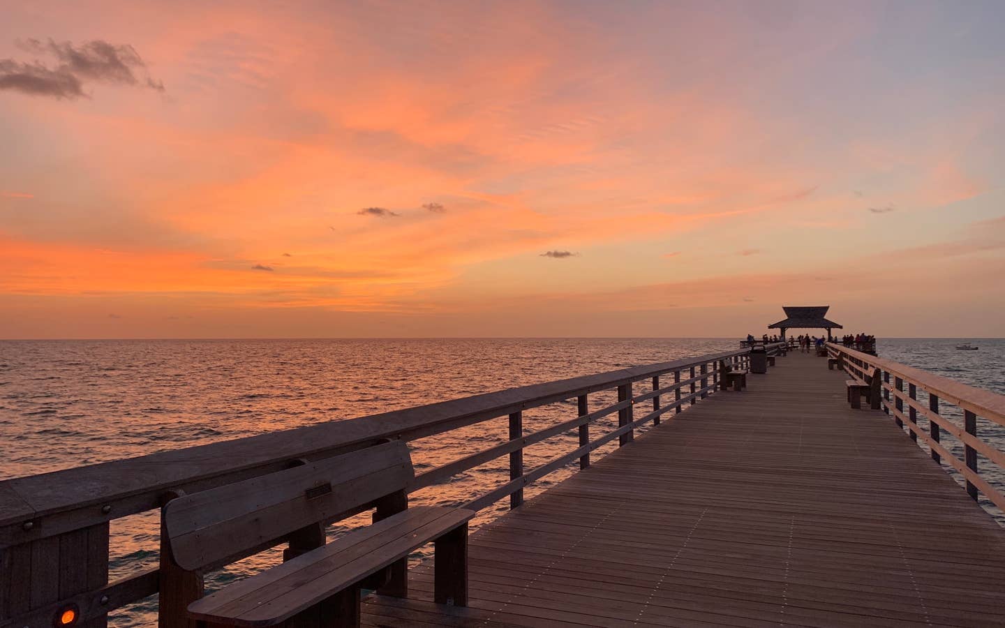 A beautiful view of the colorful sunset from the pier on Marco Island, Florida.