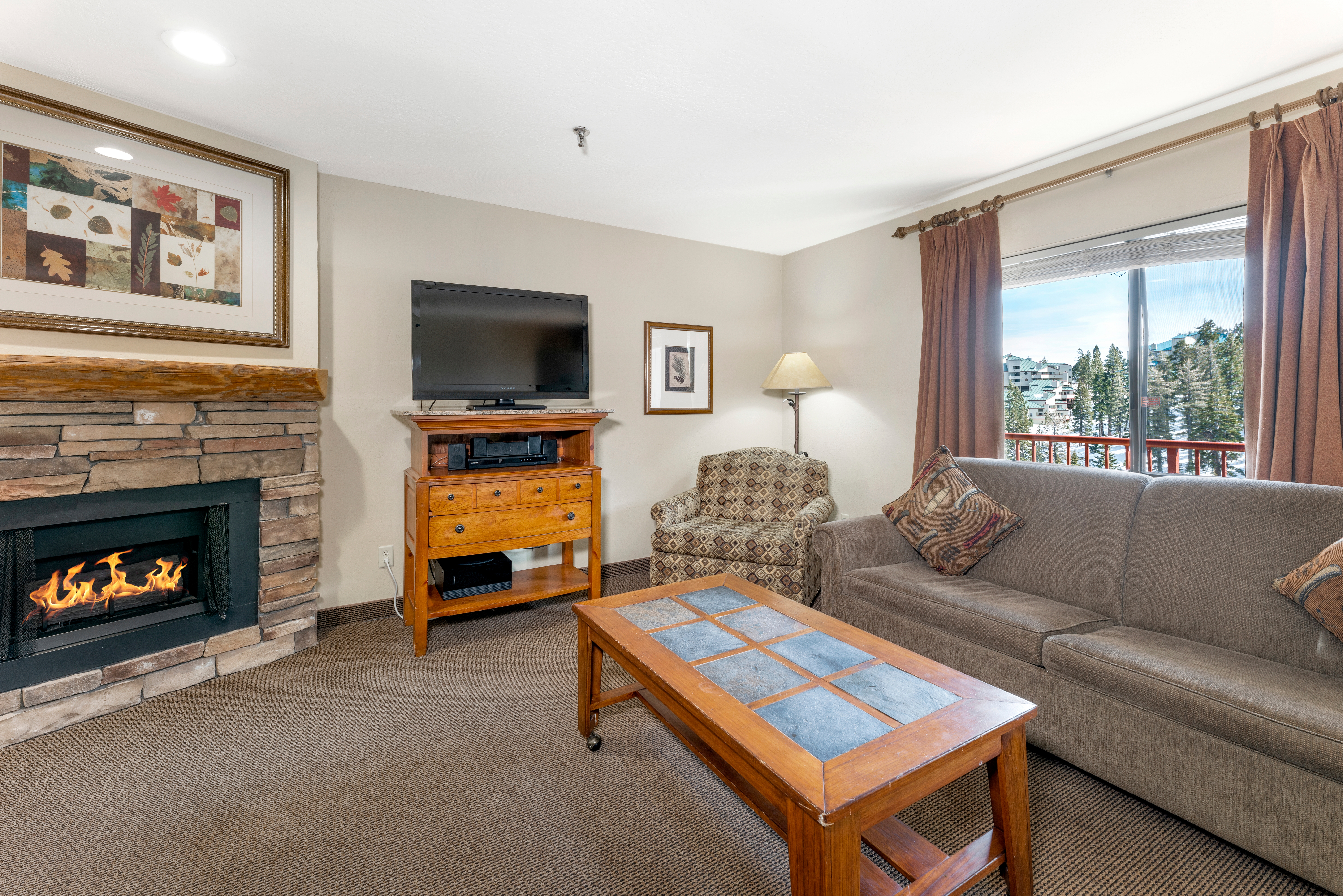 Living room in a Crest Pointe villa at Tahoe Ridge Resort