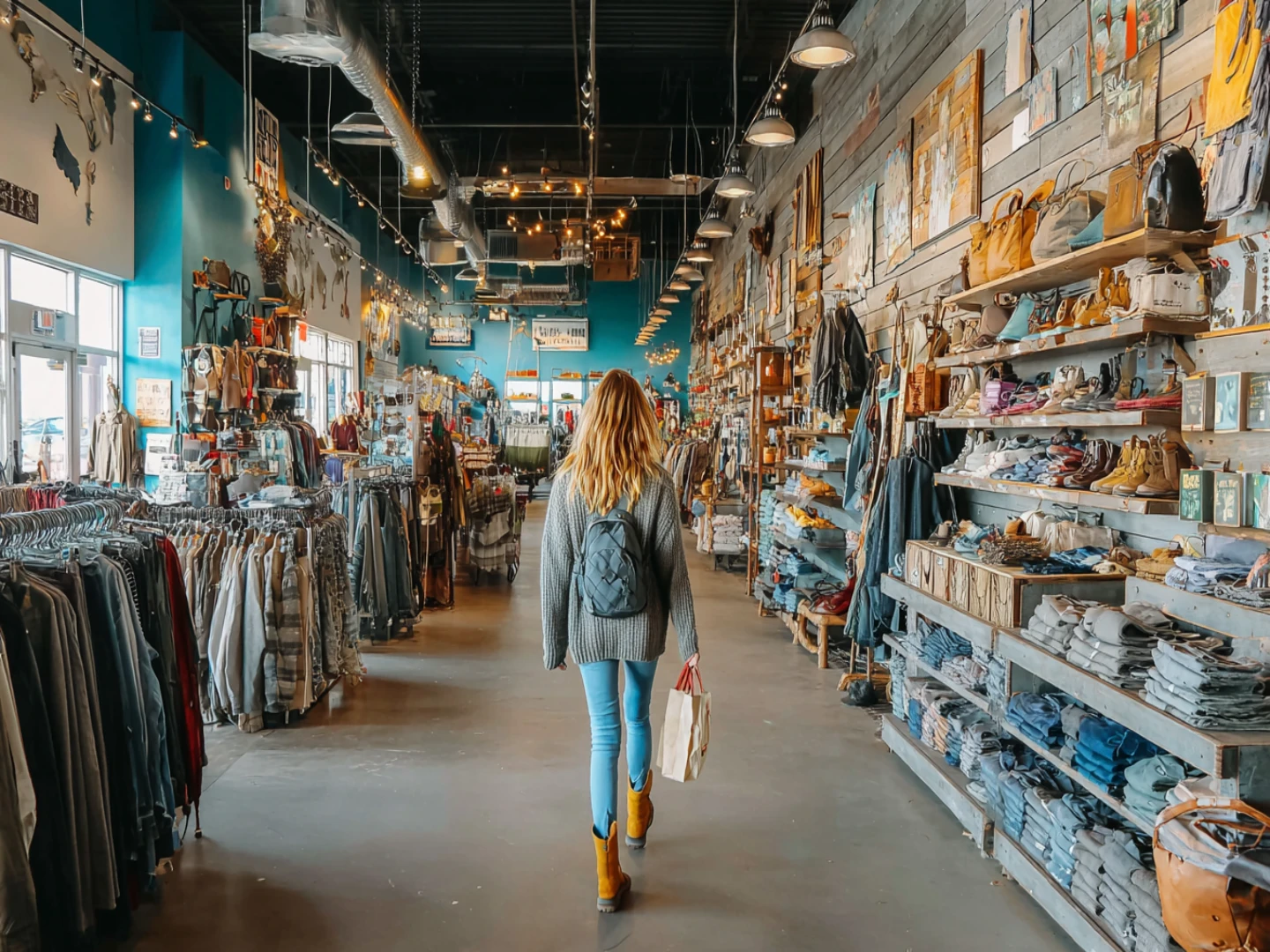 Shoppers walking through indoor Orlando outlet mall.