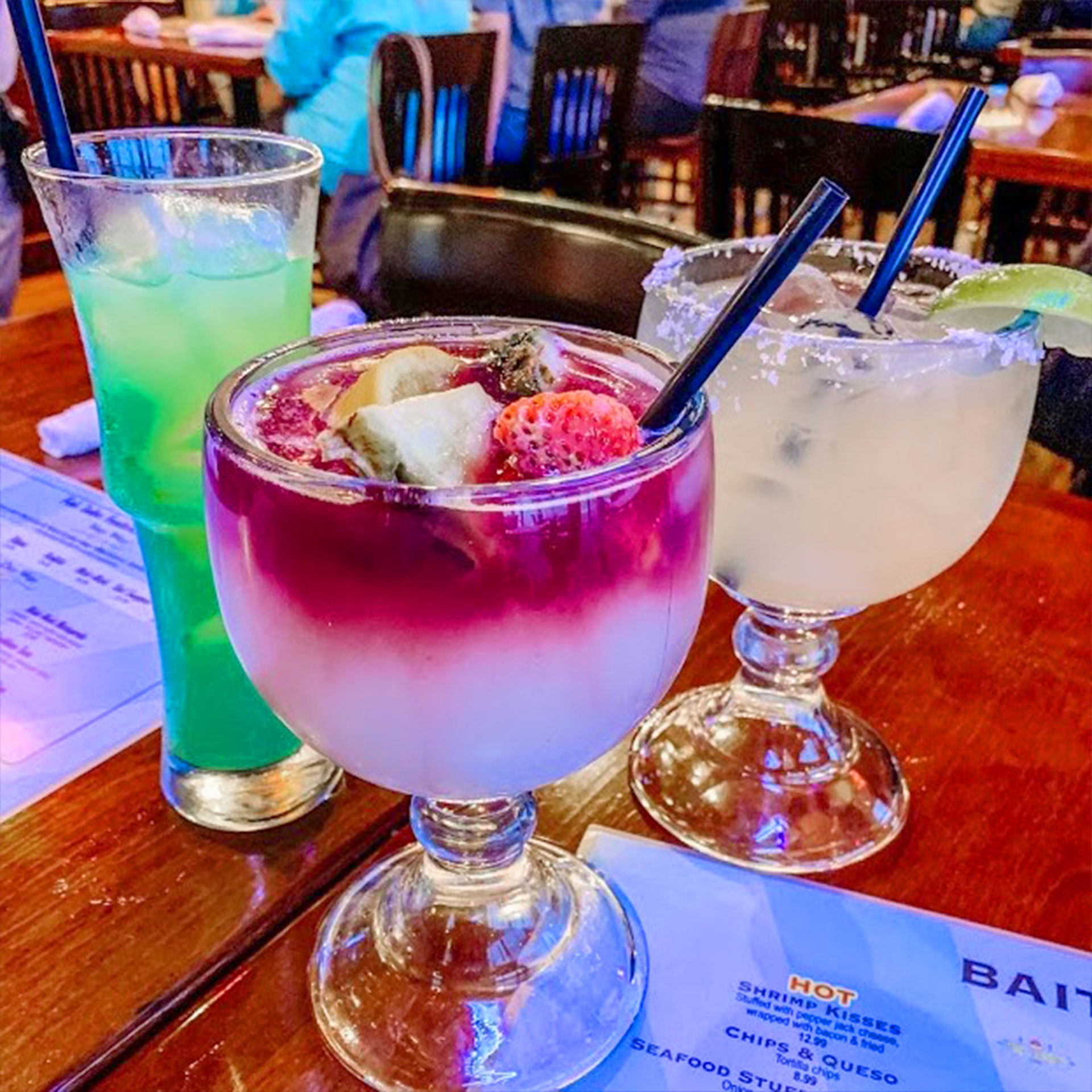Three cocktails from Fish Tales in Galveston, Tx.