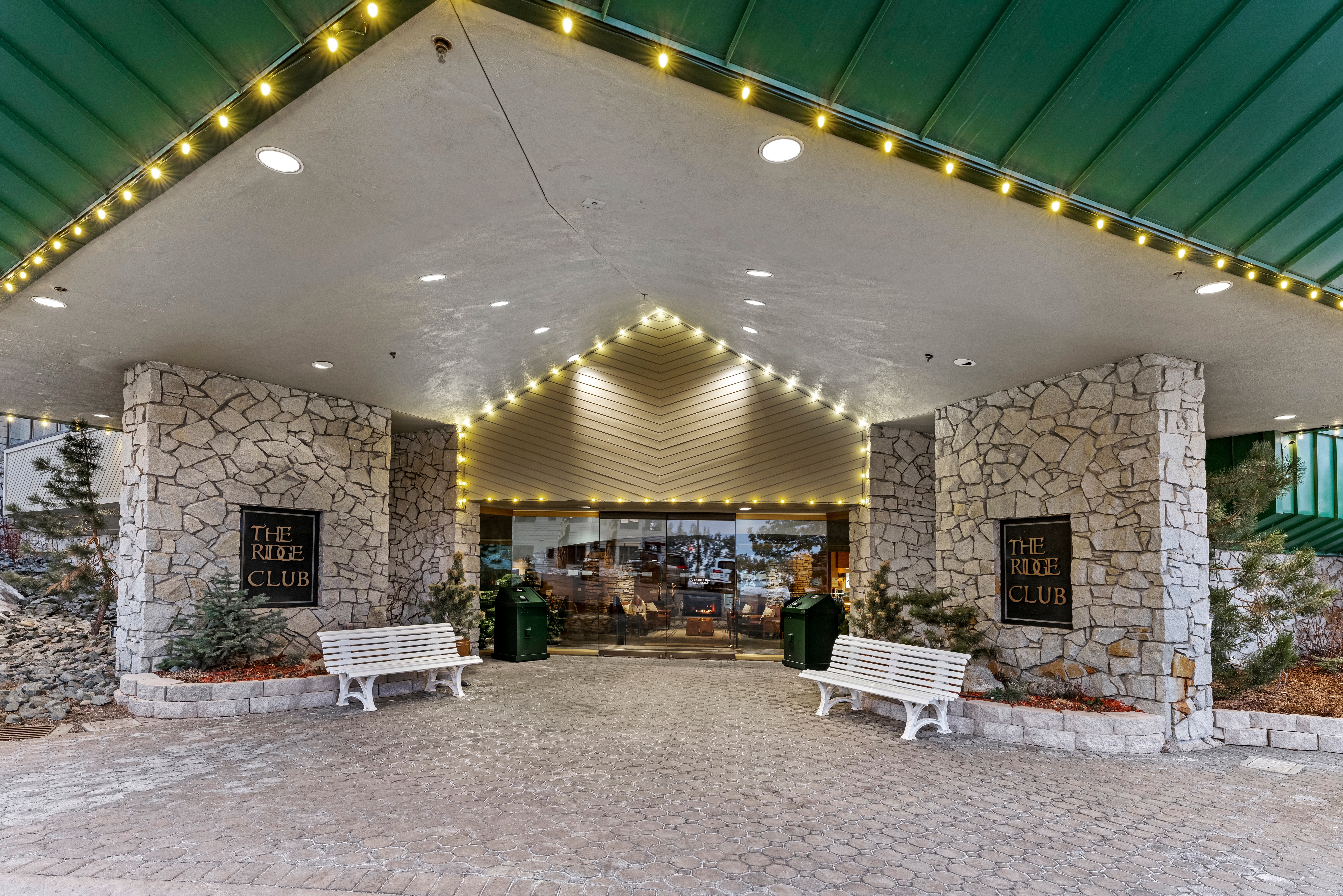 Clubhouse entrance at Tahoe Ridge Resort in Stateline, Nevada.