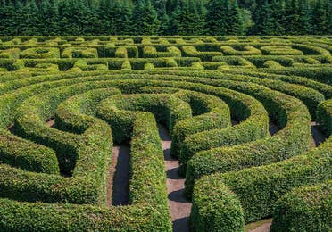 Aerial view of the gardens at Path of Life Sculpture Garden near Mount Ascutney Resort in Brownsville, VT.