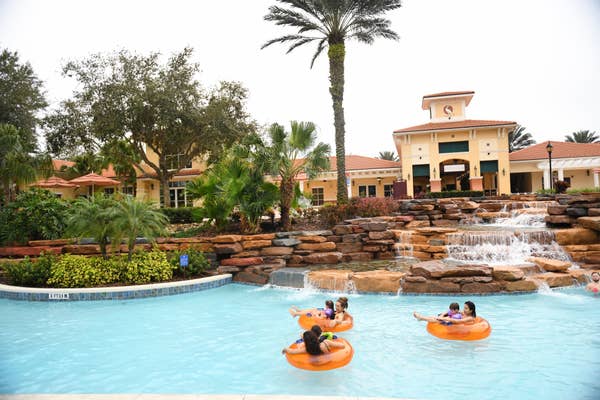 Guests floating down lazy river at Orange Lake Resort near Orlando, Florida