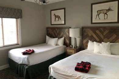 The second bedroom with two twin beds in our two-bedroom villa at Smoky Mountain Resort.
