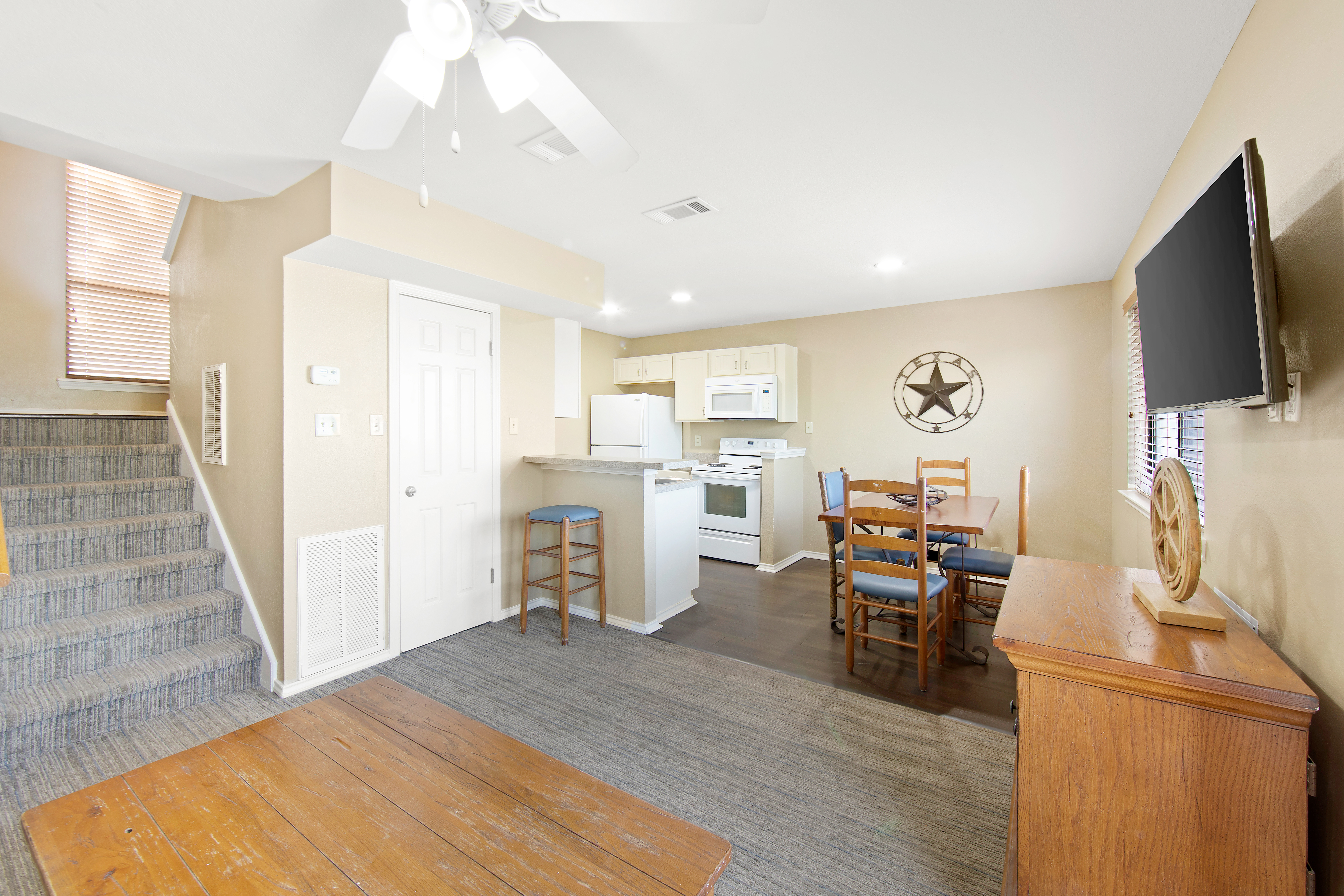 Kitchen area in a two-bedroom townhome at the Hill Country Resort in Canyon Lake, Texas.