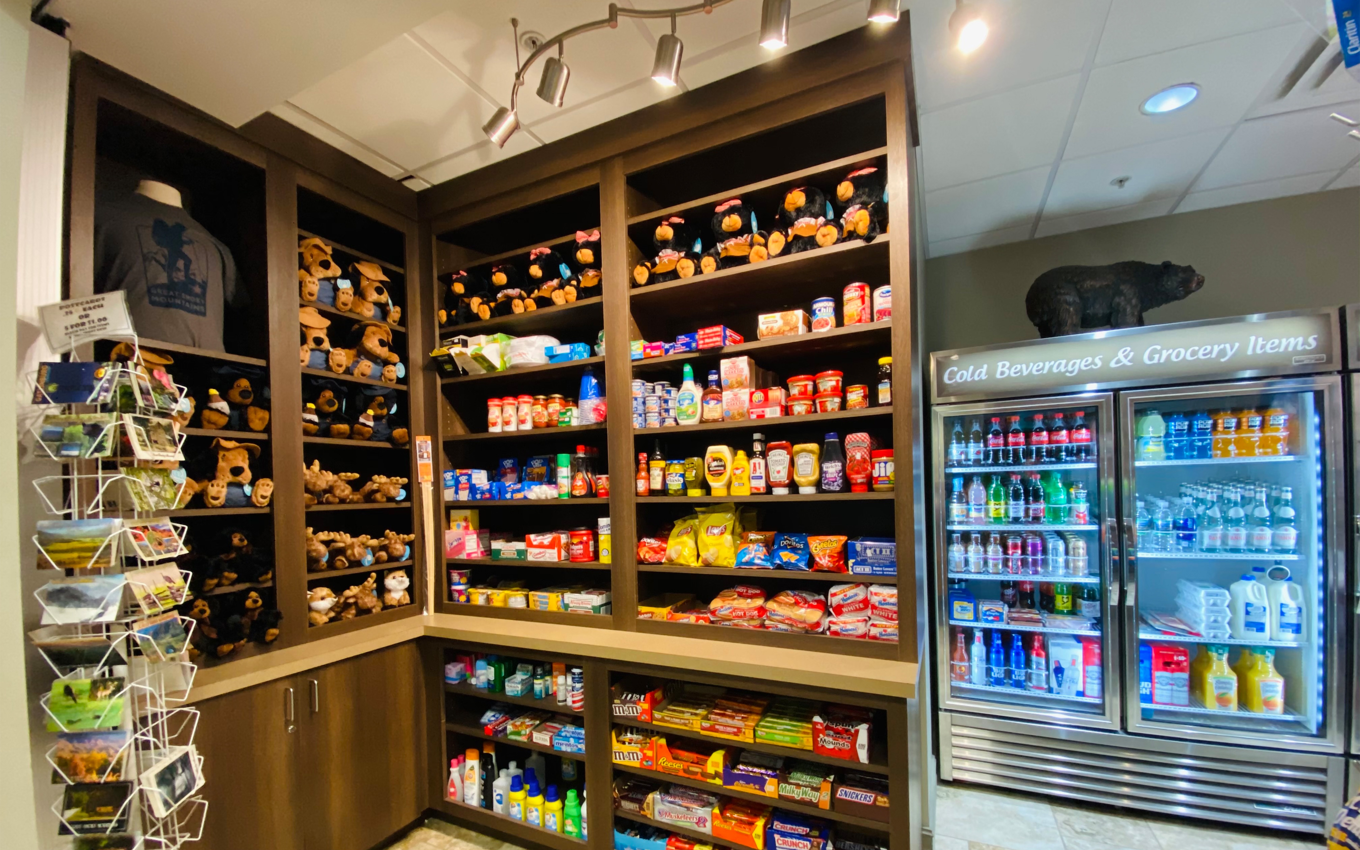 Marketplace with souvenirs and grocery items at Smoky Mountain Resort in Gatlinburg, Tennessee.