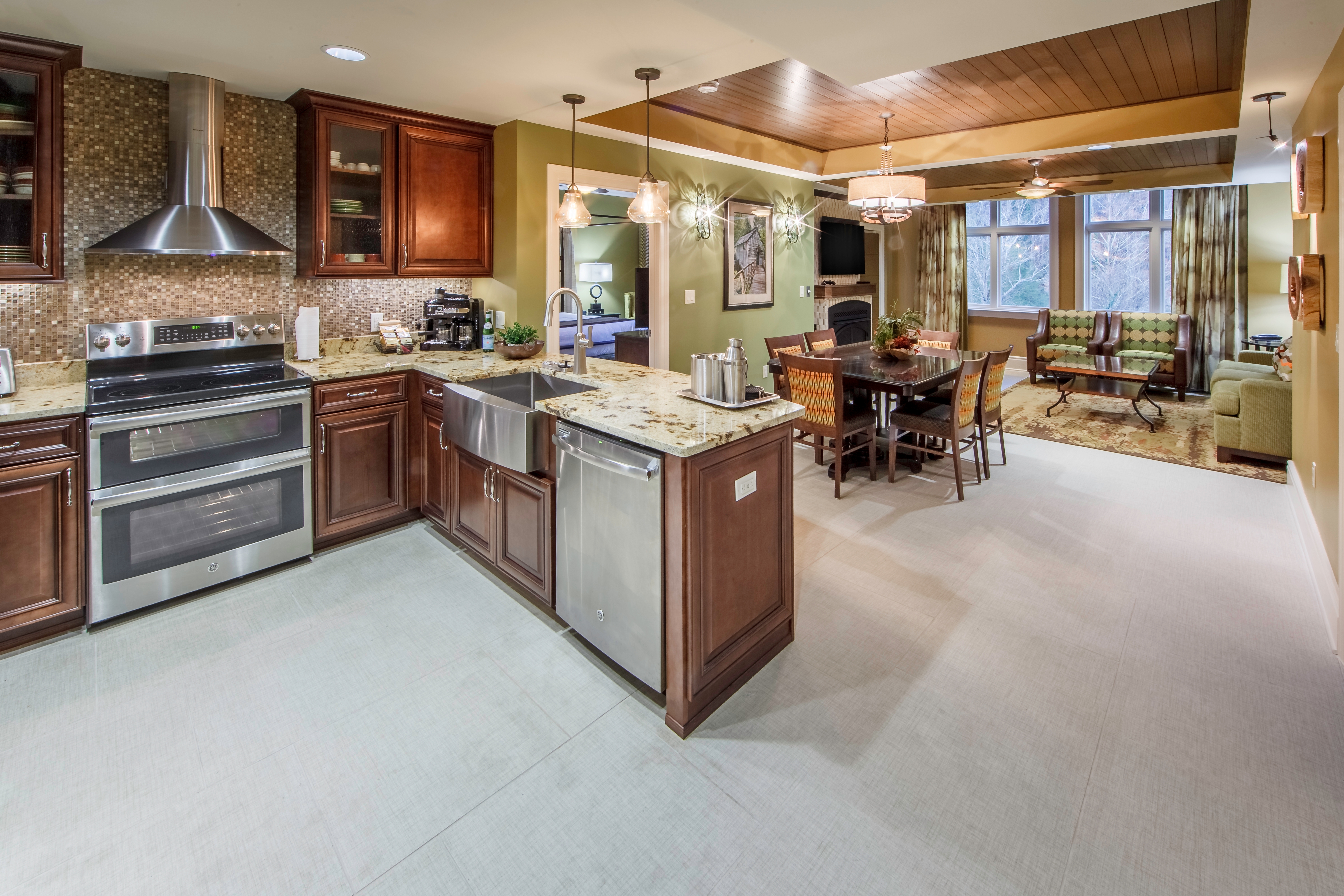 Kitchen with stainless steel appliances in a villa at Smoky Mountain Resort in Gatlinburg, Tennessee.