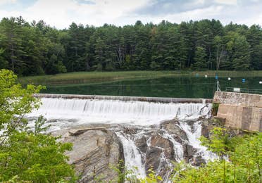 Aerial view of North Hartland Dam Recreation Area near Mount Ascutney Resort in Brownsville, VT.