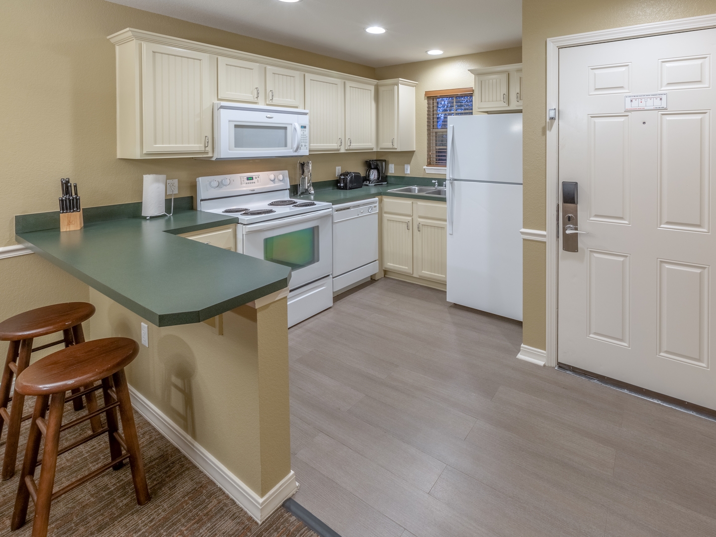 Kitchen in a two-bedroom villa at Holiday Hills Resort in Branson, MO.