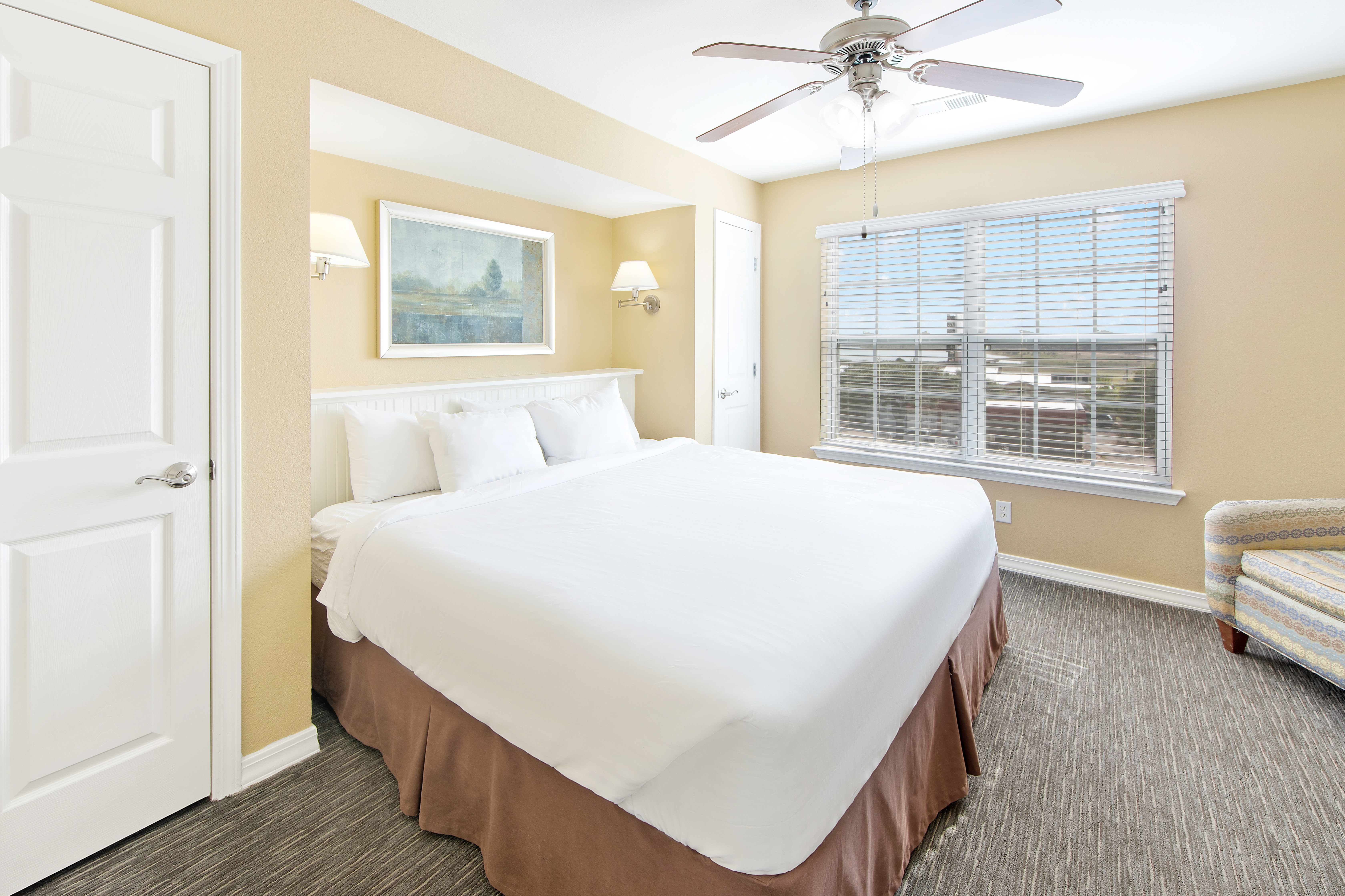 Bedroom in a three-bedroom ambassador villa at the Hill Country Resort in Canyon Lake, Texas.