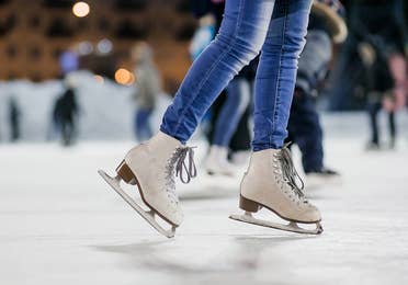 Image of people ice skating at the Adventure Center, near Lake Geneva Resort, Lake Geneva, WI.