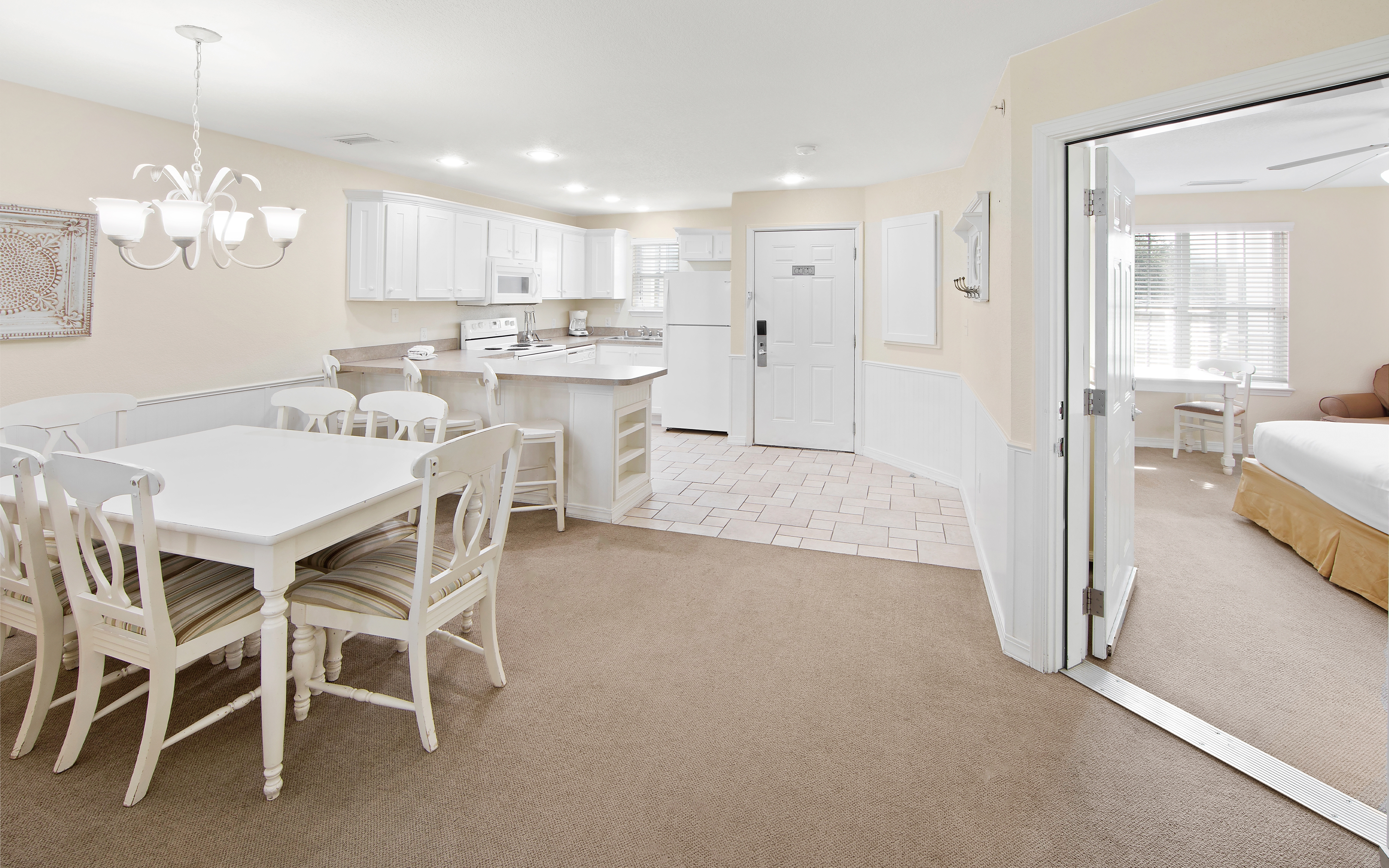 Kitchen in a two-bedroom presidential villa at the Hill Country Resort in Canyon Lake, Texas.