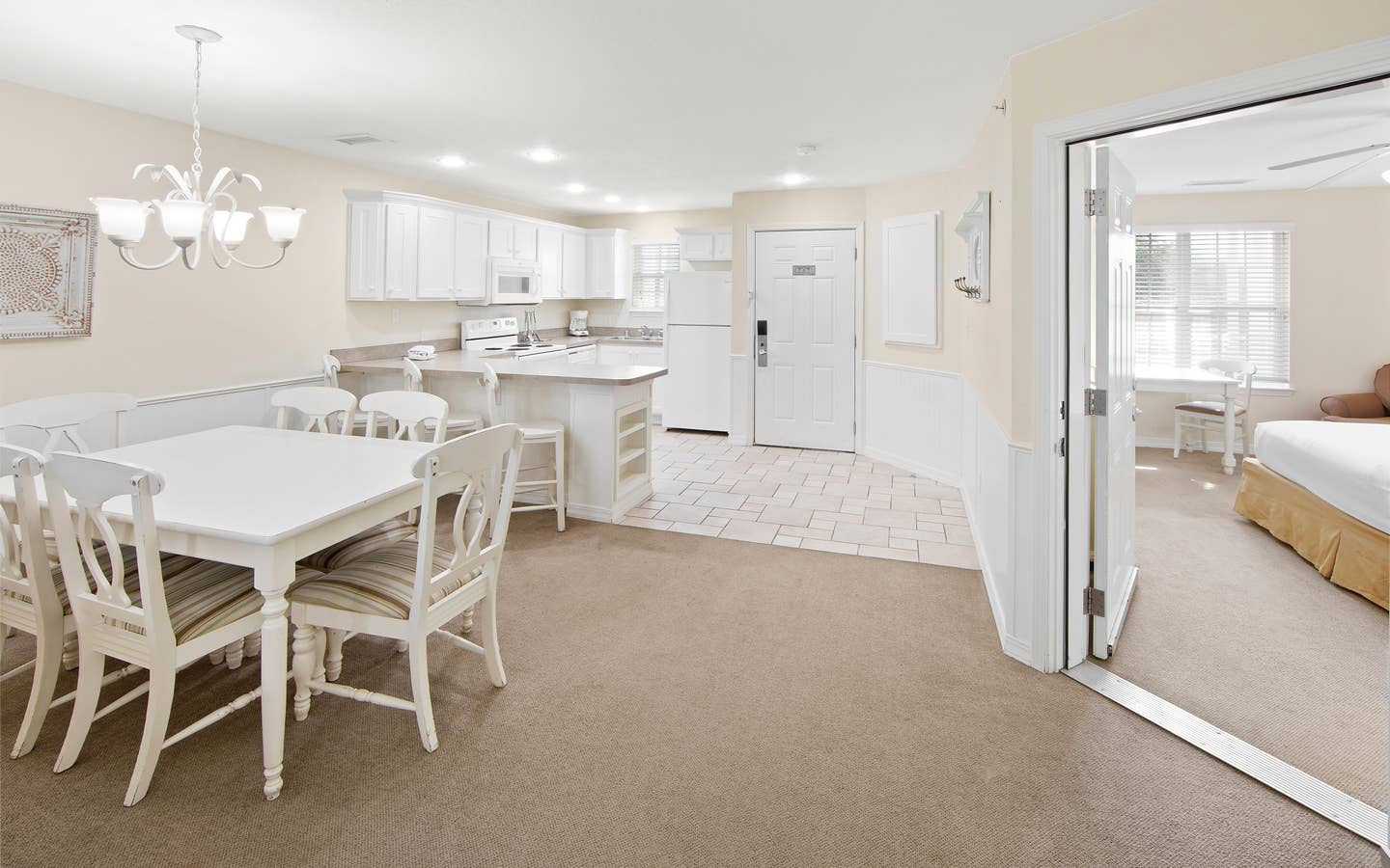 Kitchen in a two-bedroom presidential villa at the Hill Country Resort in Canyon Lake, Texas.