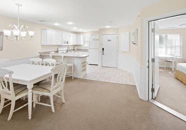Kitchen in a two-bedroom presidential villa at the Hill Country Resort in Canyon Lake, Texas.