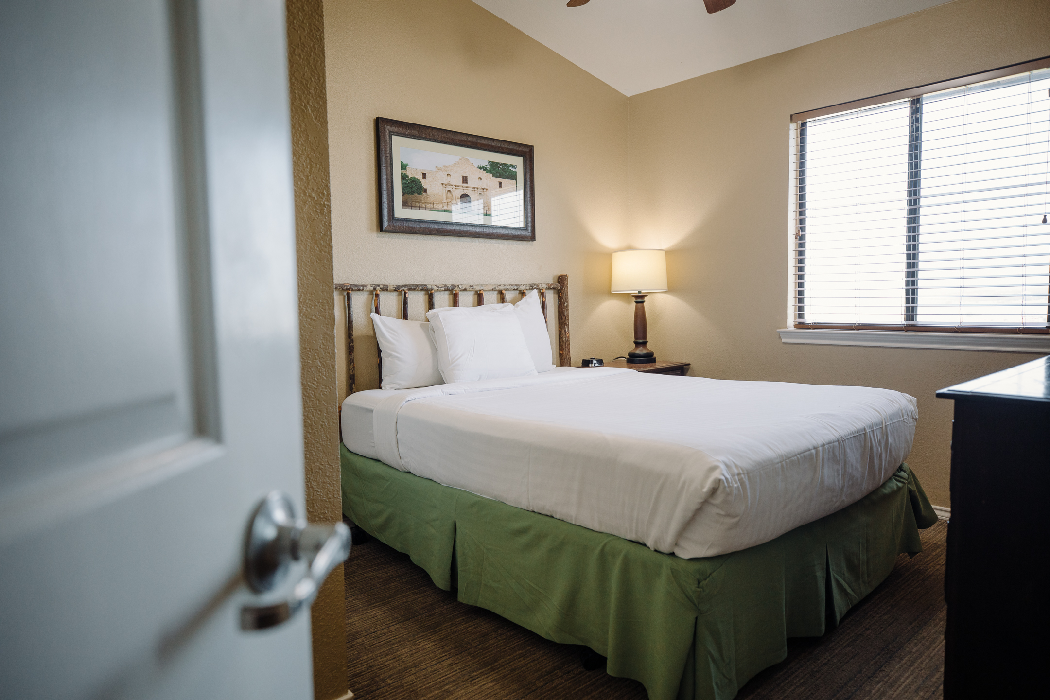 Bedroom in two-bedroom townhome at the Hill Country Resort in Canyon Lake, Texas.