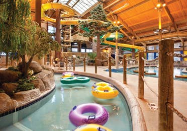 Indoor lazy river with inter-tubes near Lake Geneva Resort in Wisconsin.