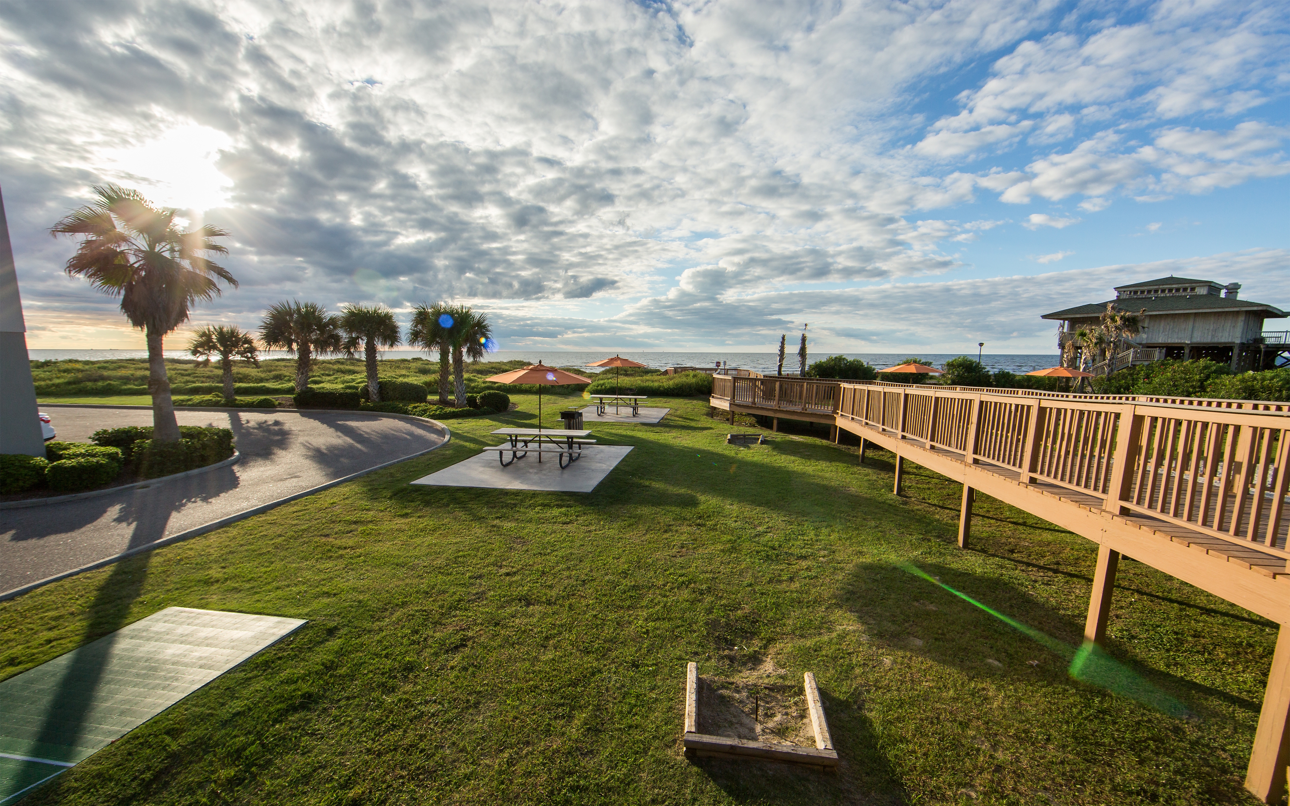 Outdoor horseshoes at Galveston Beach Resort in Texas.